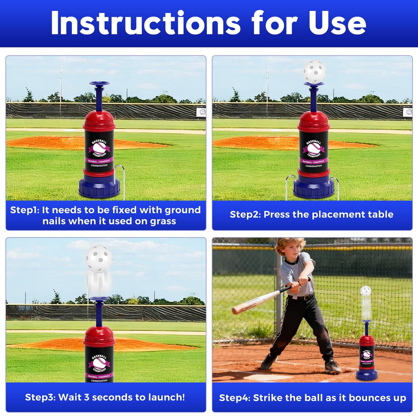Tulywood Baseball Training Tee Ball Popper,Pop Up Baseball Trainer,Hitting Tee for Perfect Swings,Batting Machine for Practicing Hitting Without a Pitcher