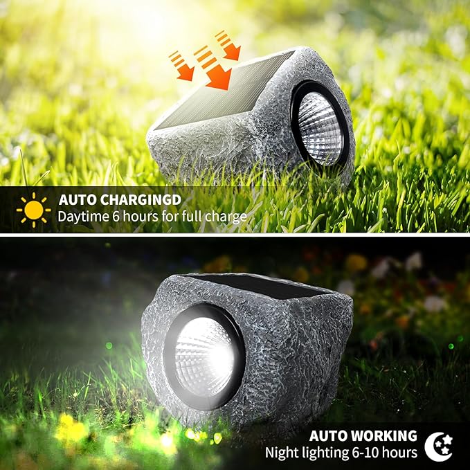 Solar Rock Lights Outdoor 2 Pack, Bright Solar Spotlights Outdoor Waterproof, Wireless LED Rock Lights, Auto On/Off Landscape Spotlights Walkway Solar Lights for Outside Yard Patio Pathway Flowerbed
