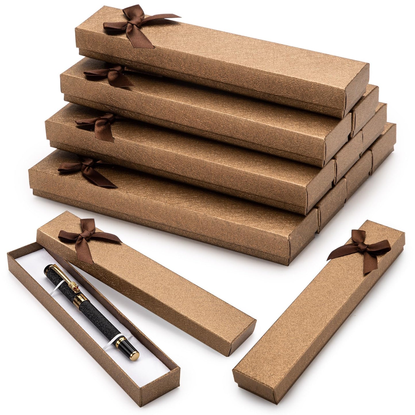 12PCS Empty Pen Presentation Box, Ink Pen Display Boxes Bulk, Brown Cardboard Pen Case, Ballpoint Fountain Pen Jewelry Display Box, Gift Collection Case for Classroom Office Birthday Valentine Holiday