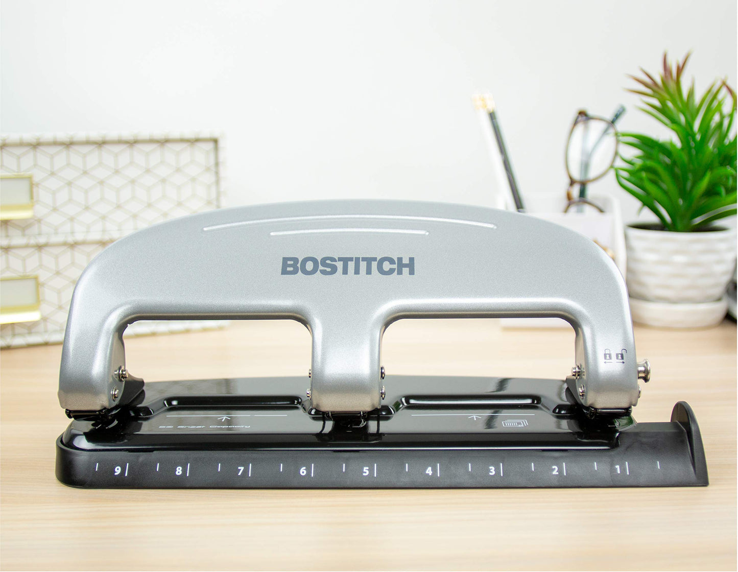 Bostitch Office EZ Squeeze 3-Hole Punch, 20 Sheet Capacity, Reduced Effort, No Jam Technology, Silver