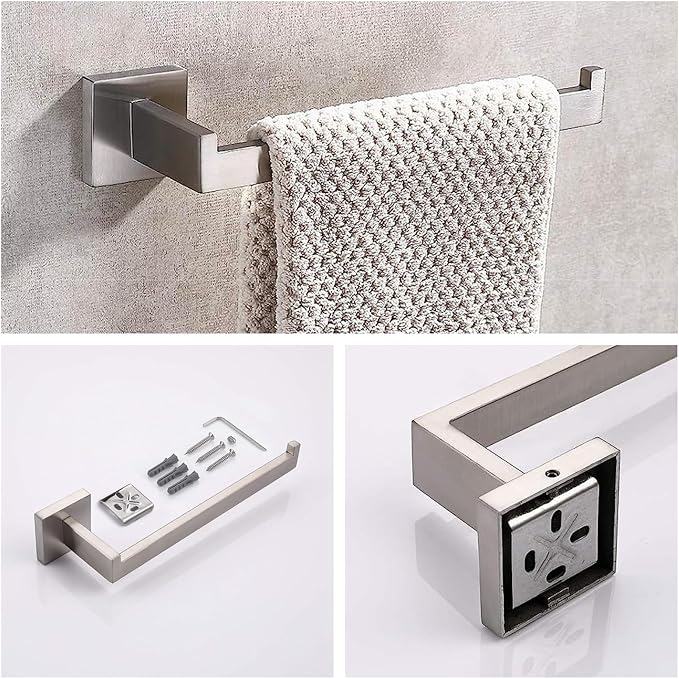 Bathroom Hardware Set Bathroom Accessories Set SUS304 Towel Bar Set Includes Towel Bar Inch+Towel Holder+Toilet Paper Holder+Towel Hook (5, Brush Nickel)