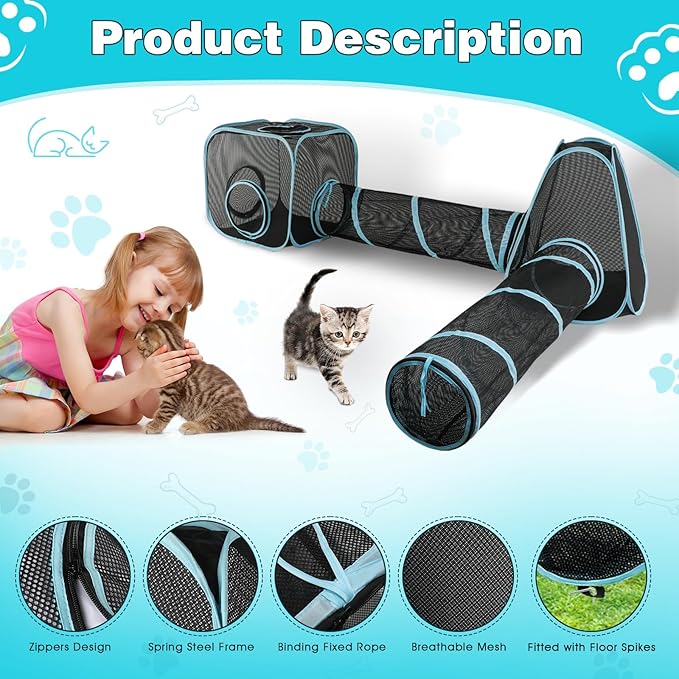 GINDOOR Outdoor Cat Enclosure, 4-in-1 Cat Tent Tunnel Playpen Set