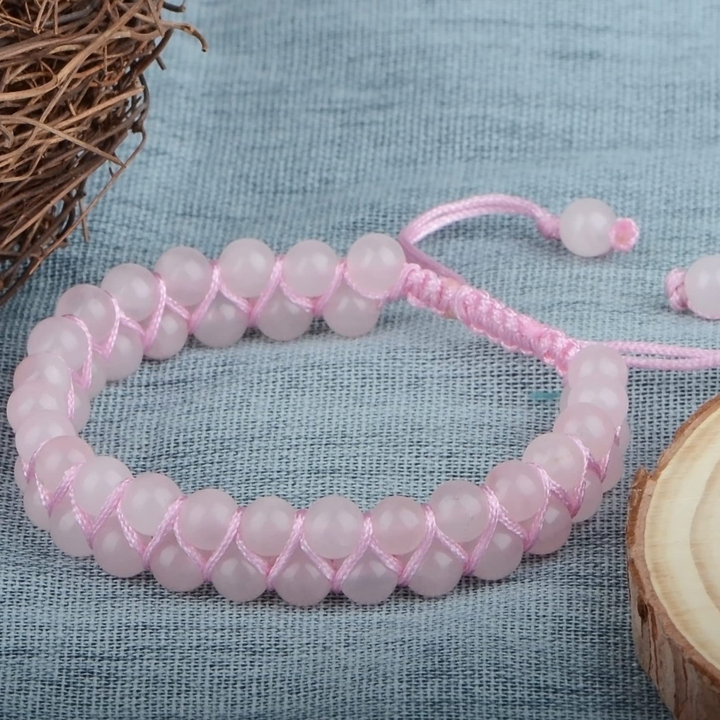 MASSIVE BEADS Natural Chakra Healing Power Crystals Macrame Bracelet Yoga Double Layer Stone Beads Gemstone Meditation Relax Anxiety Bangle for Unisex Women Men (Rose Quartz, 6mm)