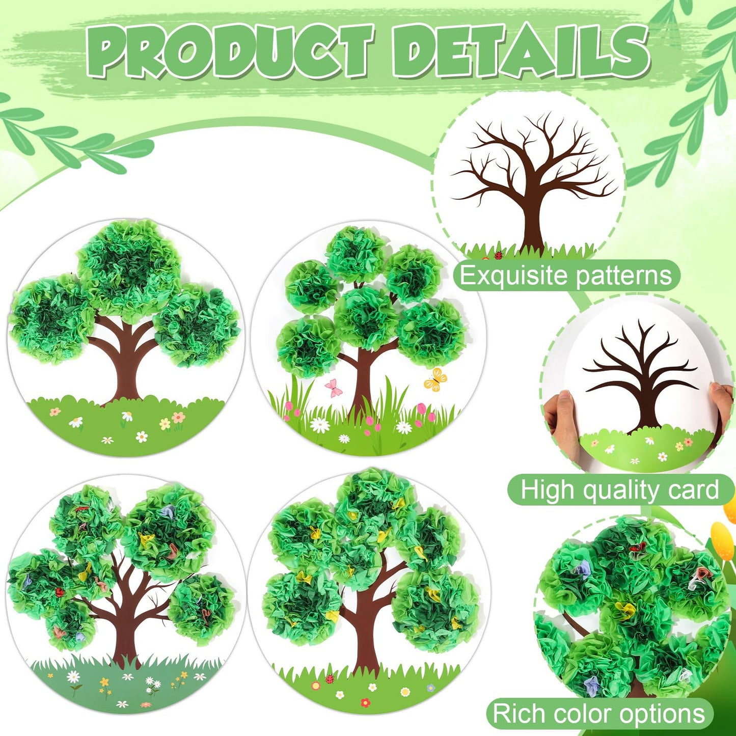 ZOIIWA Spring Poke-in Craft Kit Make Your Own Springtime Tree Ornament Spring Tree Crafts Kit Summer Poking Art Decor for Home Creative Activity Art Project Birthday Party Decor Supplies 24 Sets