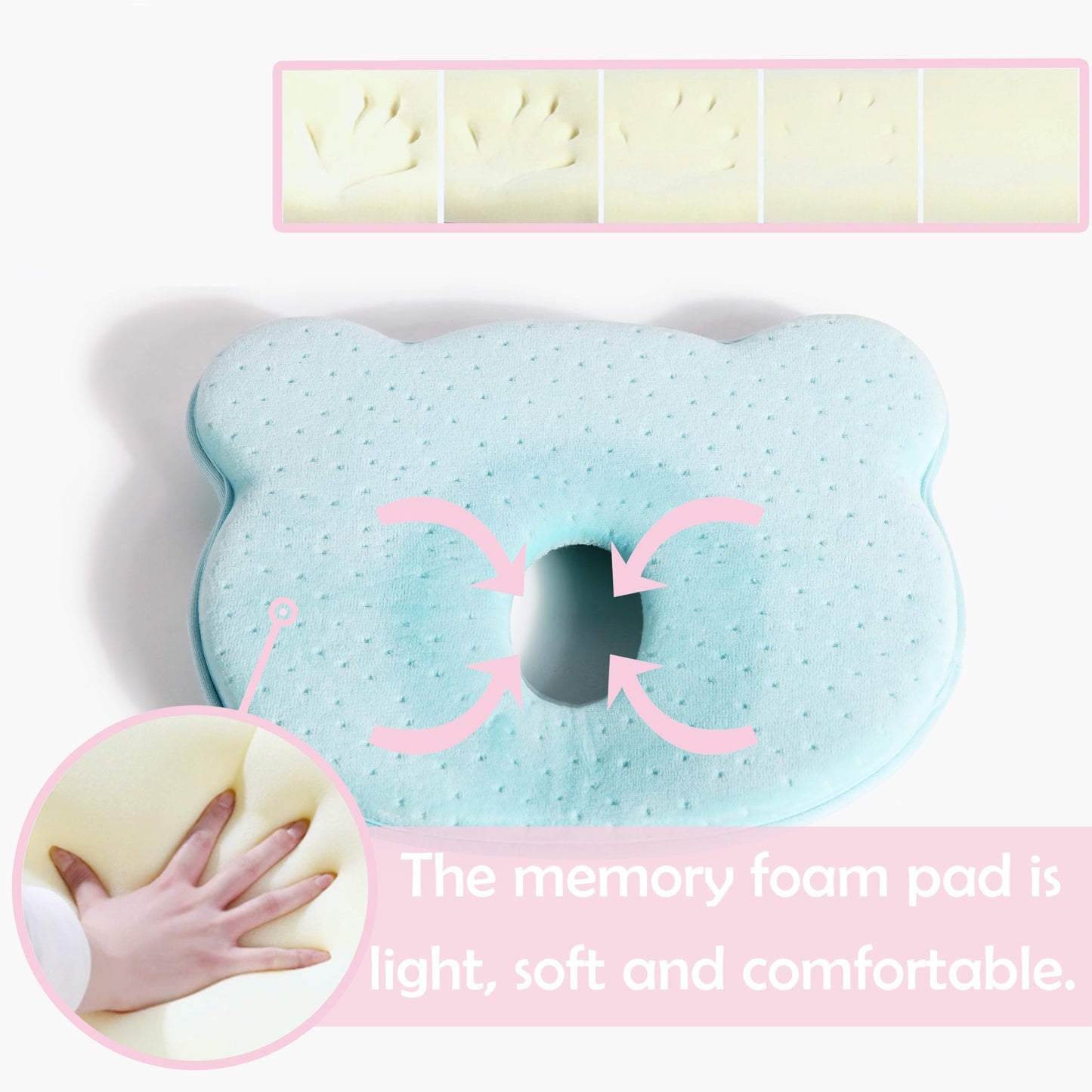 Memory Foam Baby Pillow,Cute Cartoon Bear Soft and Cozy Pillow, Breathable Bedding Set