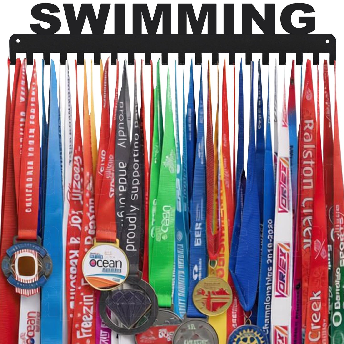 Lapetale Fashion Swimming Medal Hanger Display Medal Holder Hanger Display Rack Frame with 20PCS Hanging Hooks Upgraded Extension Hooks Easy Install Easy to Use Swimming Medal Display Rack