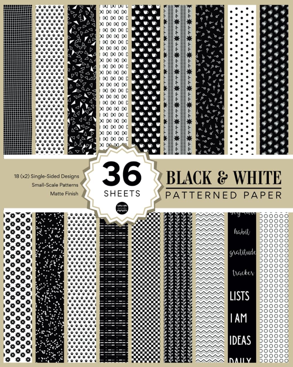 Black and White Patterned Paper Decorative Paper for Journaling Single-Sided Design Matte Finish 36 Sheets 8x10 inches: Black and White Journal ... Diary Accessories for Crafty Women