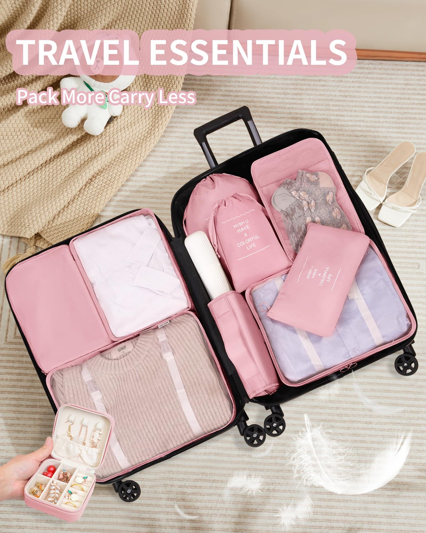 TRMFUSA Packing Cubes 11 Set, Suitcase Organizers, Luggage Organizer Bags, Packing Cubes for Travel, with Toiletry Bag, Travel Essentials,Pink