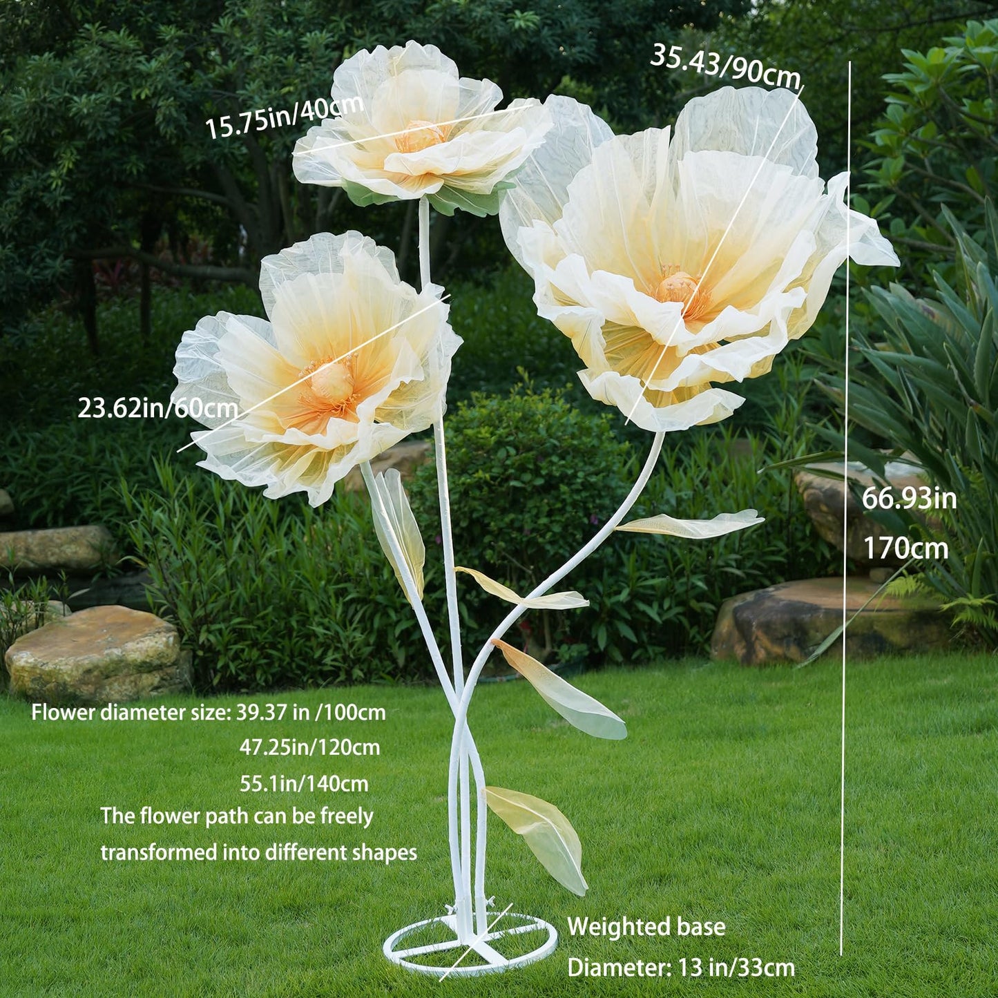 HAZHEYE Giant Artificial Flower Decor with Stand,Oversized Freestanding Gradient Statement Flower for Wedding Flower Decor,Event,Commercial Display,Photo Backdrop & Home Decoration (Champagne)