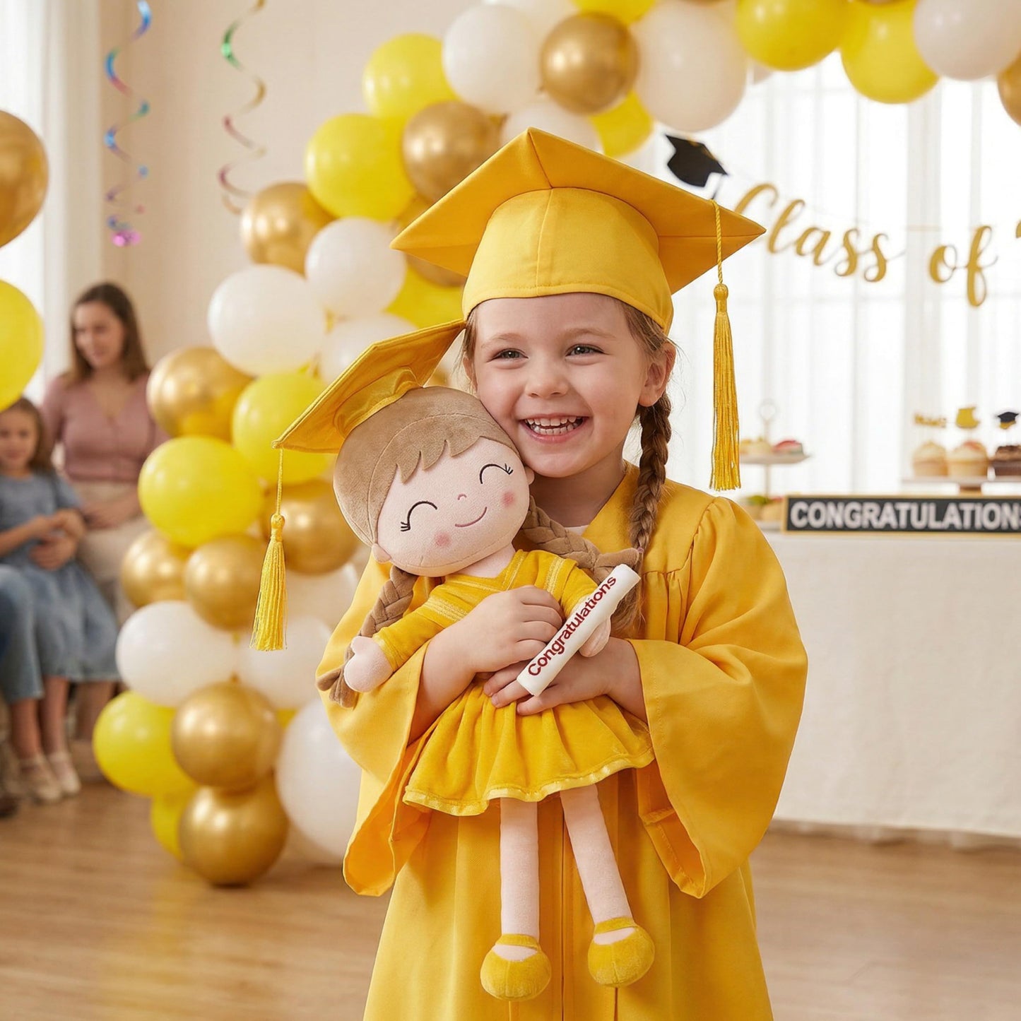 Gloveleya 16" Yellow Graduation Doll - Bright & Cheerful Plush Toy with Cap & Gown - Preschool Kindergarten Graduation Gift for Daughter, Class of 2026