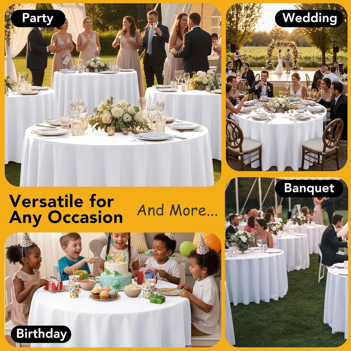 10-Pack White Round Tablecloths, 90 Inches, Stain-Resistant Polyester for 4-5 Ft Round Tables - Washable Table Covers for Weddings, Banquets, Birthday, Parties, Events