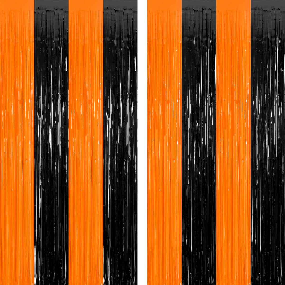 2 Pack Halloween Photo Backdrop, 3.28 FT x 7.05 FT Orange and Black Party Streamer, Metallic Foil Fringe Curtains Tinsel Backdrop, Halloween Birthday Party Decorations Hanging Decor Indoor
