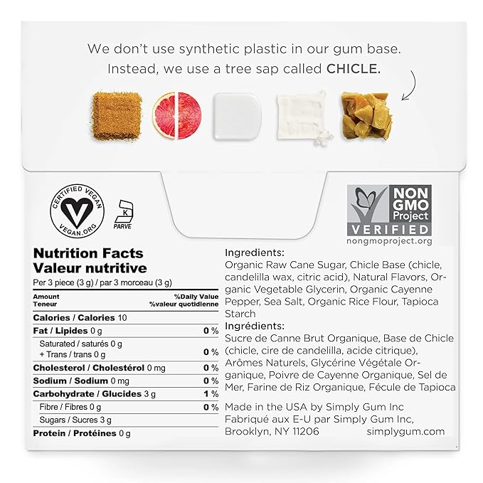 SIMPLY Gum Cleanse (Grapefruit and Prickly Pear), Plastic-Free Natural Chewing Gum, 6 Pack (90 Pieces) | Vegan, Kosher, Non GMO, Aspartame Free and Sorbitol Free
