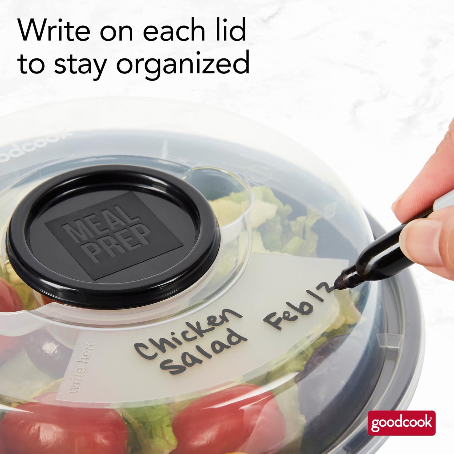 GoodCook 4-Cup Meal Prep Bowls Set with Lids and Dressing Cup, Microwavable Food Storage Containers for Meal Prepping, Set of 10, Black