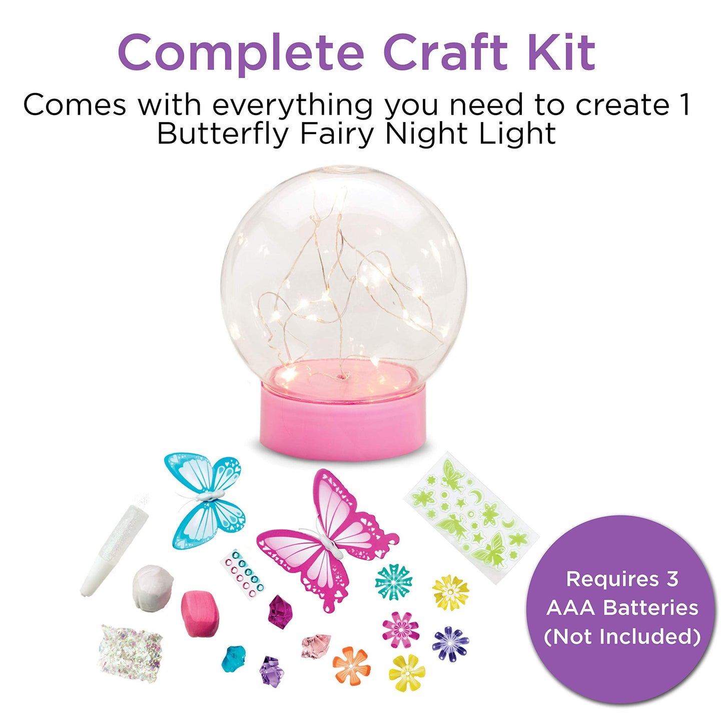Creativity for Kids Butterfly Fairy Lights Kit | Create a Glowing Fairy Night Light with Butterflies & Sparkle | Relaxing DIY Craft & Imaginative Room Décor for Kids Everywhere (Ages 7+)
