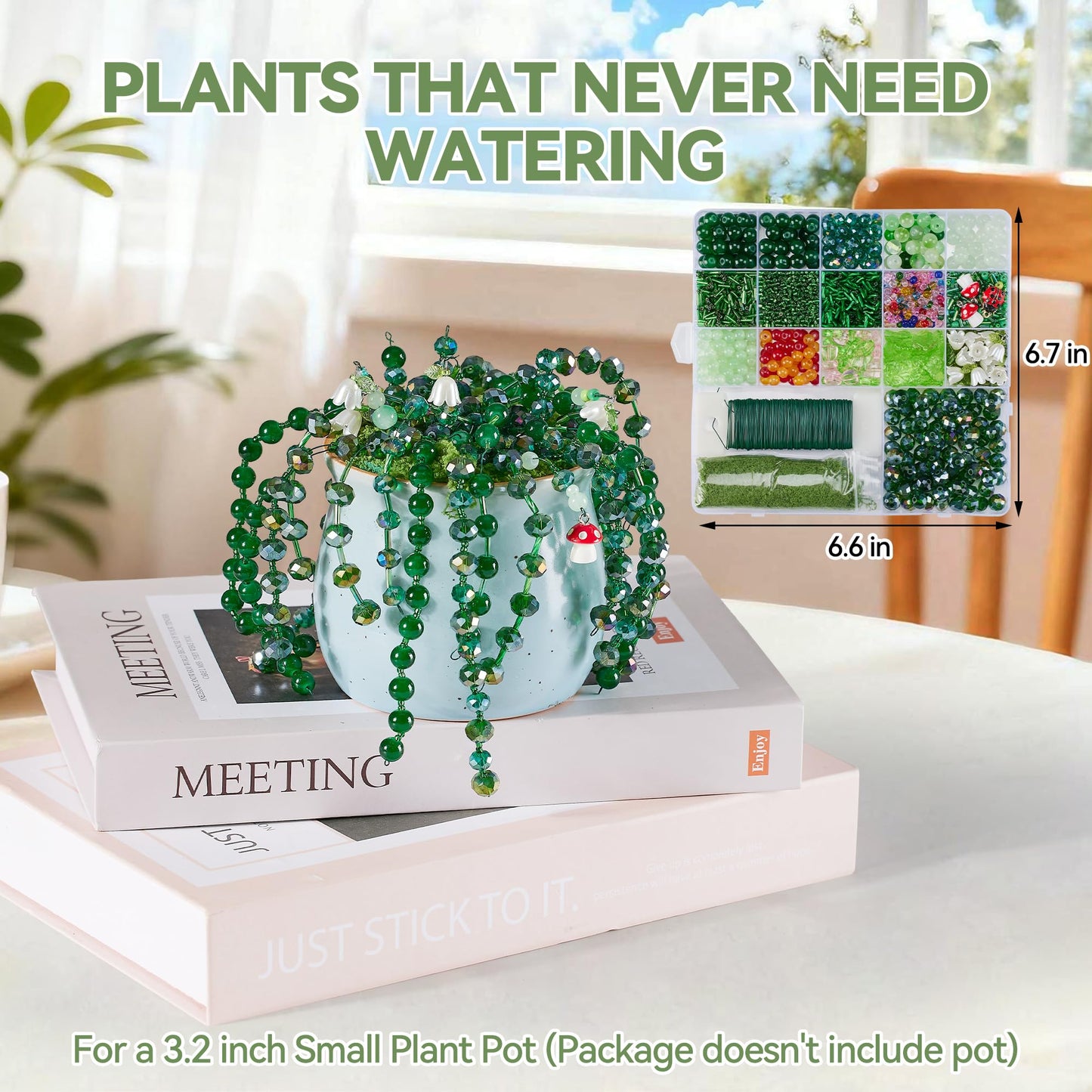 Green Glass Beaded Plant Kit, Forever Plant Beaded Leaf Flower Beads for Succulent Plant Jewelry Making and DIY Crafts