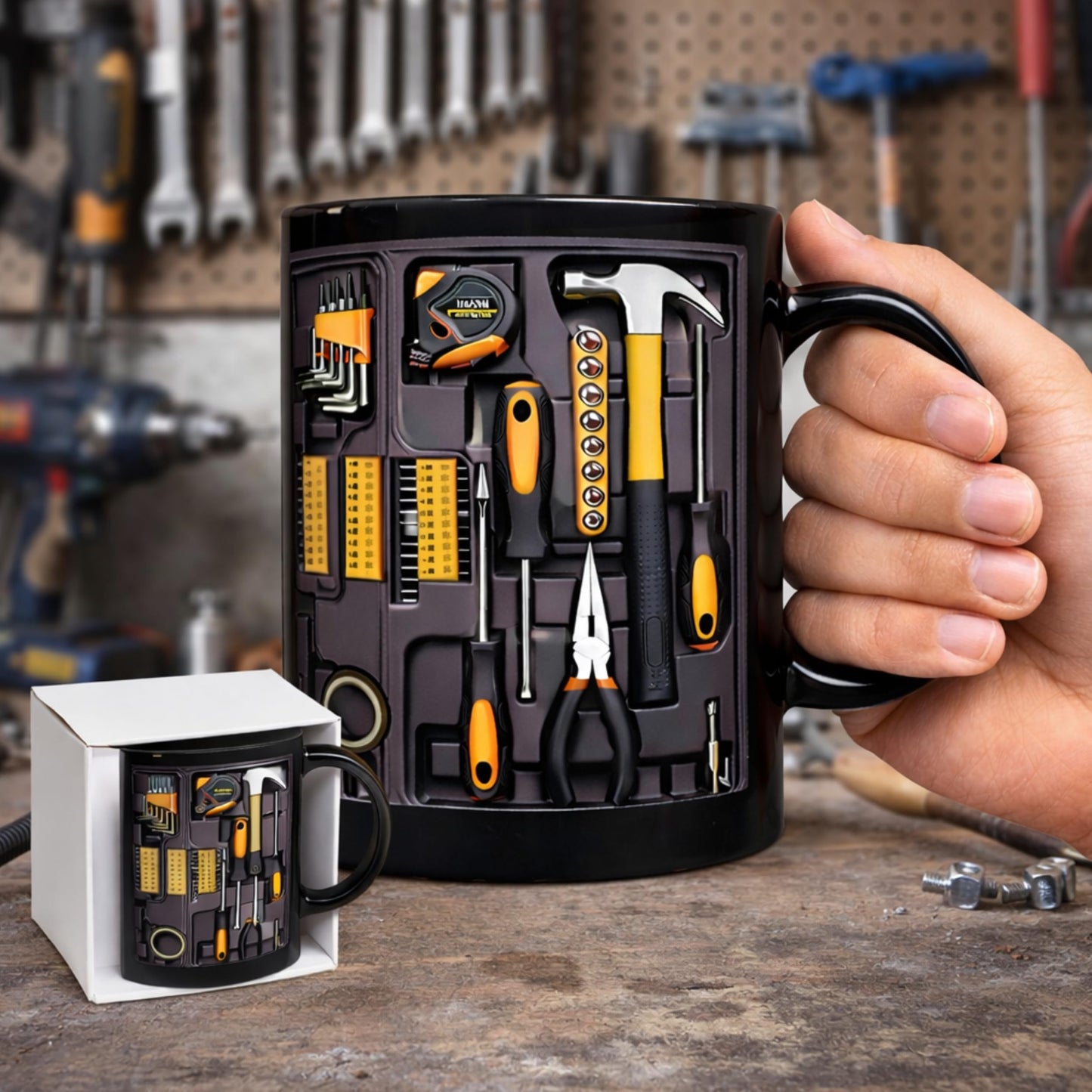 USAYEGH Mechanic Toolbox Mug – Tool Box Coffee Mug for Mechanics, DIY Lovers & Handyman – Funny Tool Organizer Design Ceramic Coffee Cup Gift for Men