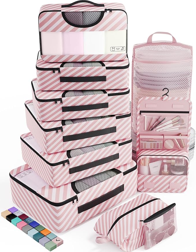 Veken 10 Set Packing Cubes for Travel Essential, Suitcase Organizer Bags in 4 Sizes, Carry-On Luggage Accessories with Large Laundry & Hanging Toiletry Bag, Must-Have for Airplane, Road Trip & Camping