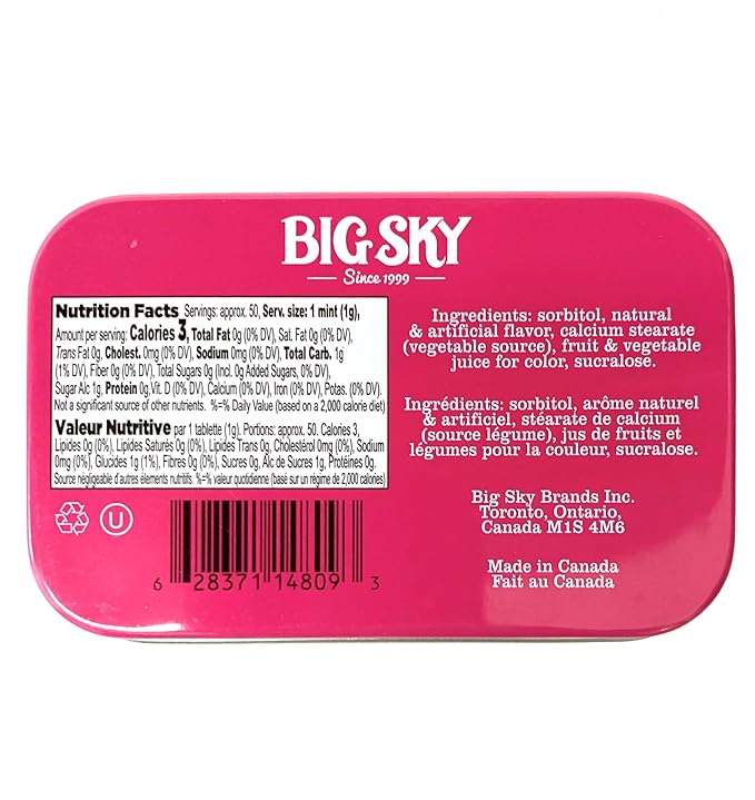 Big Sky Sugar Free Mints Cotton Candy | Sugarfree, No Artificial Colors or Flavors | Kosher Certified, Vegan, Gluten Free | Aspartame & Xylitol Free | 50 Count Tin (Pack of 6)