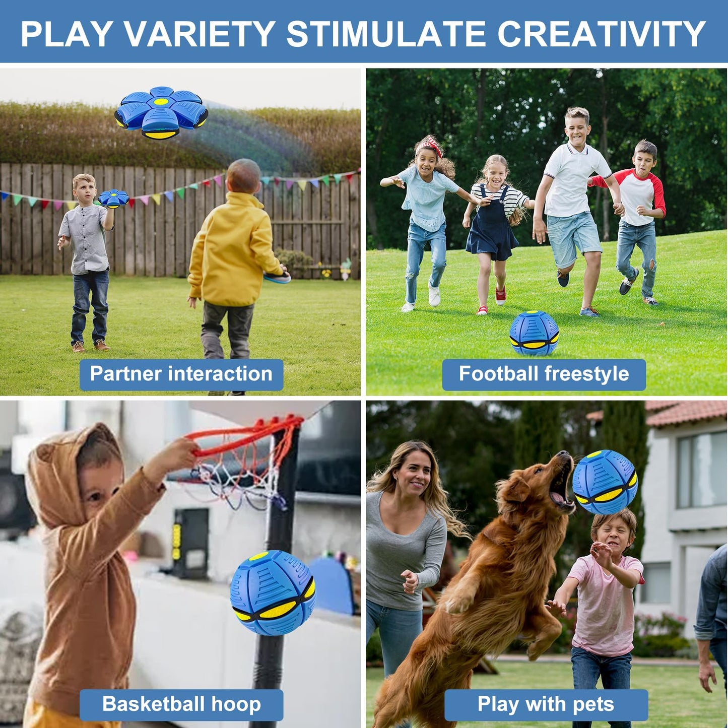 Kikkavo Magic Bouncing Ball 6-Light Dual Form – Pop up, Meta Ball Metaball Transforming Design – Flying Saucer Bouncy – Interactive Bouncing Balls for Parent-Child Interaction – Gift Pack – Blue