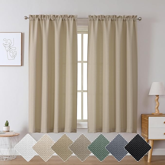 Chyhomenyc Camel Curtains 63 Inch Length 2 Panels, Faux Linen Textured Semi Sheer Light Filtering Soft Airy Rod Pocket Window Treatment Drapes for Living Room Bedroom, Each 40" Wx63 L