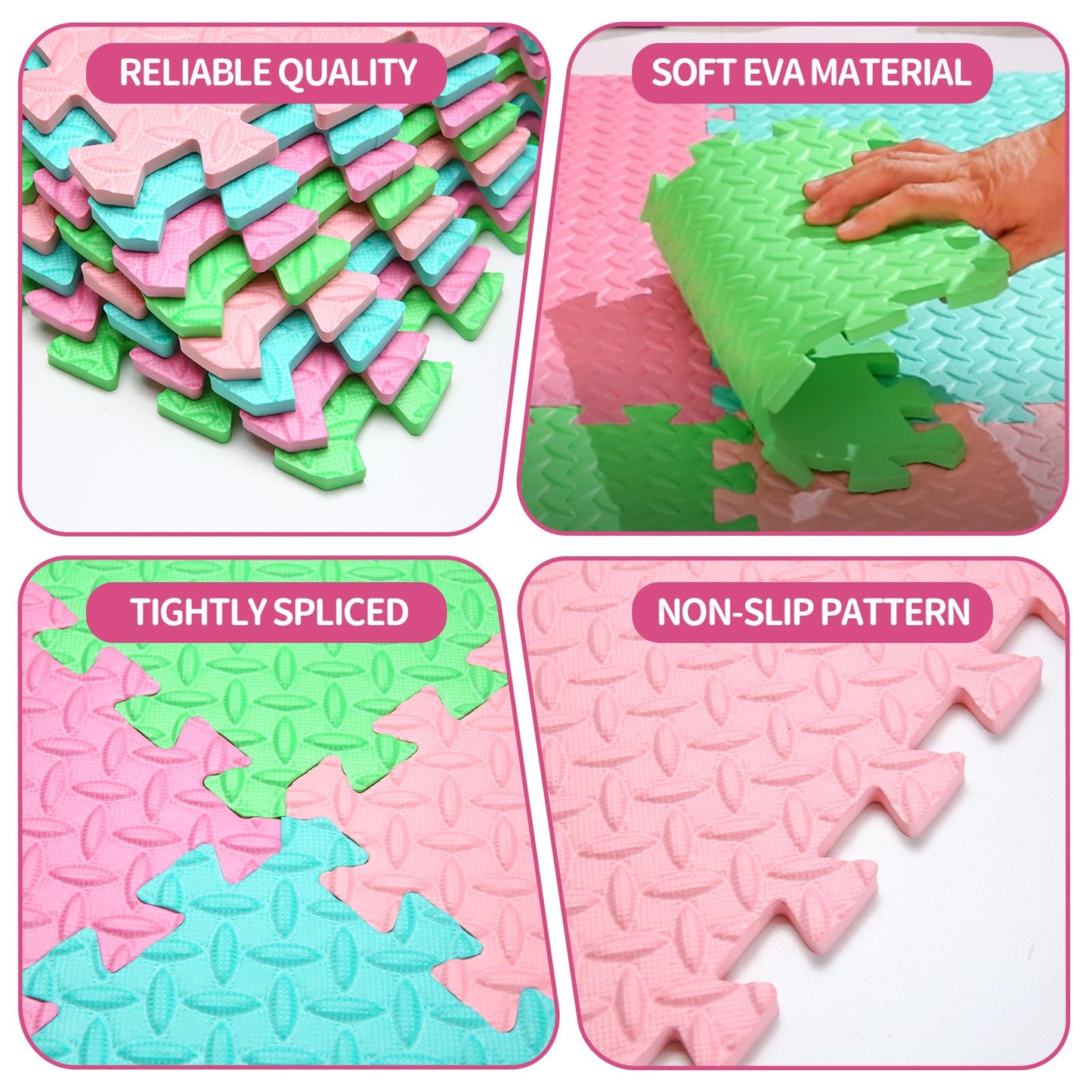 Coolcandy Baby Foam Play Mat 16Pcs with Edge Strips, 4 Colors Interlocking Floor Tiles, 0.4″ Thickened Non-Slip Puzzle Floor Mat for Infants Toddlers Playroom & Daycare
