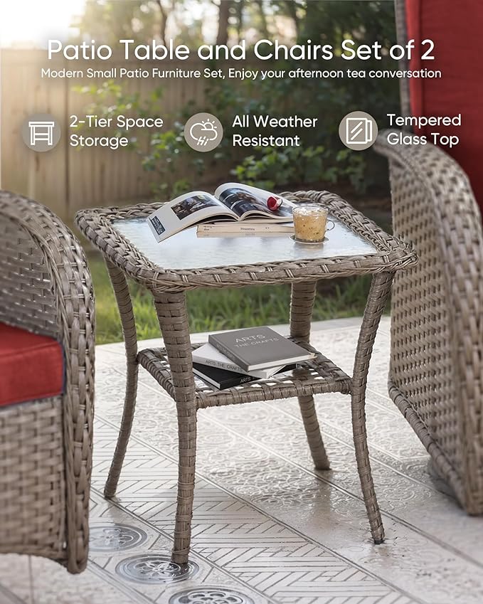 HUMMUH 7 Pieces Wicker Patio Conversation Set Outdoor Glider Loveseat with Patio Swivel Rocking Chairs Outdoor Patio Set for Deck Lawn Porch Balcony Poolside-Grey/Red