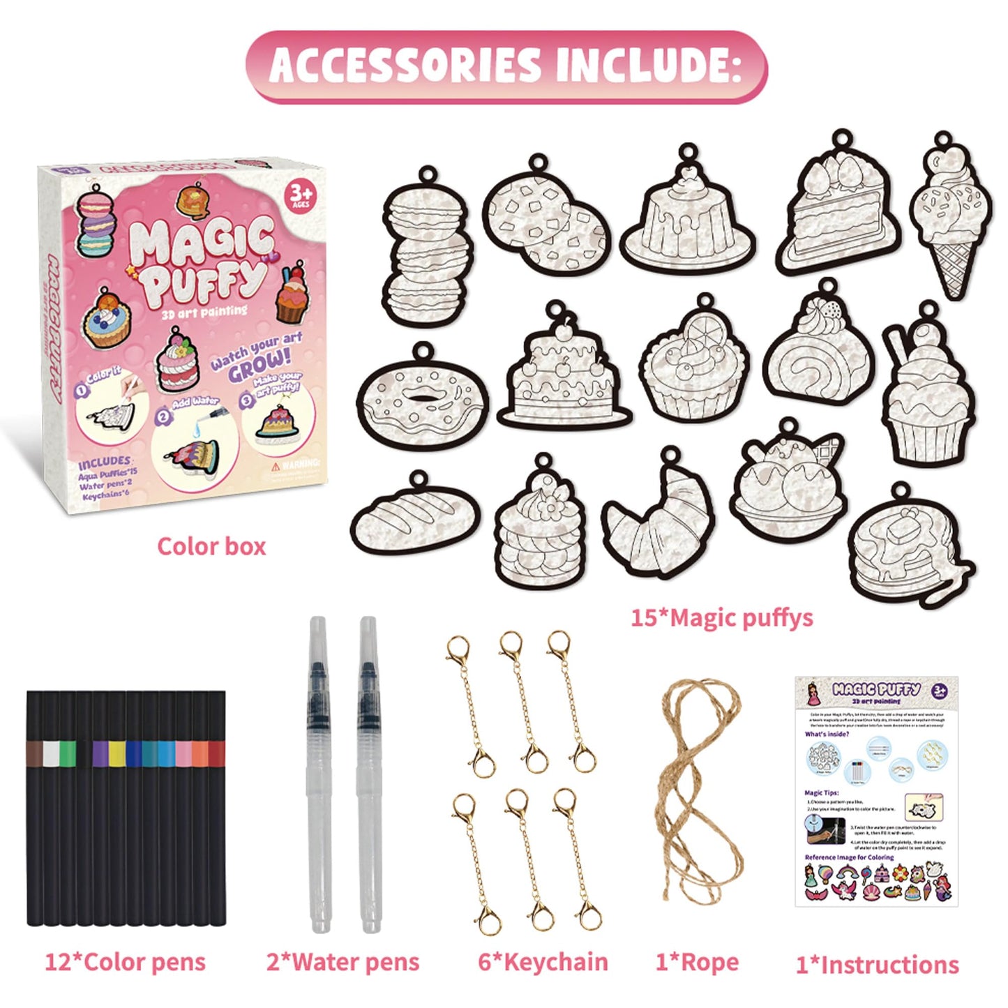 MZYTOZA 3D Art Craft Aqua Magic Puffs Paint Kit - Magic Foam Texture Painting Kit, 15 Mess-Free Paint by Number Craft for Kids, Christmas Gift Idea & Stocking Stuffer(Dessert Style)