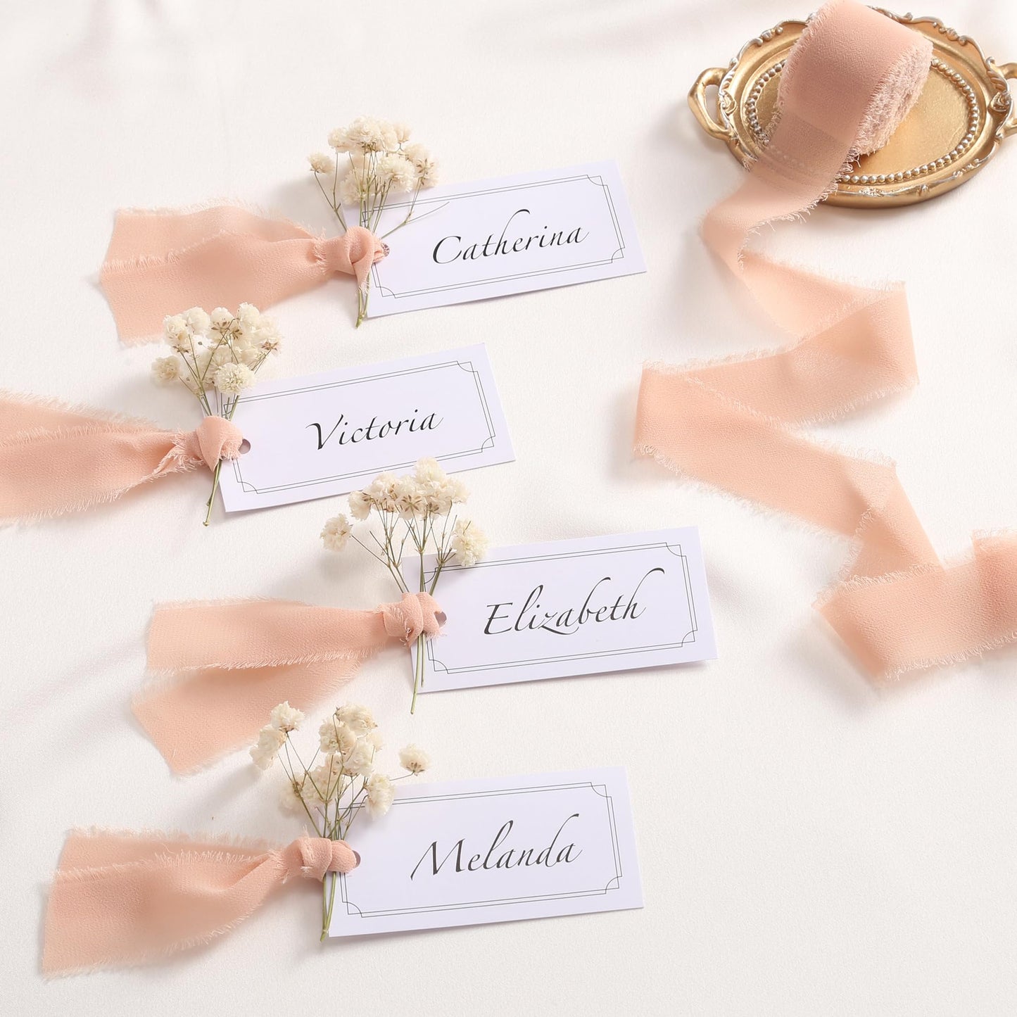 DORIS HOME Pink and Cream Chiffon Ribbon for Flower Bouquet, 1" x21Yd Fabric Ribbon for Gift Wrapping, Handmade Frayed Ribbon for Wedding Invitations/Christmas Decorations