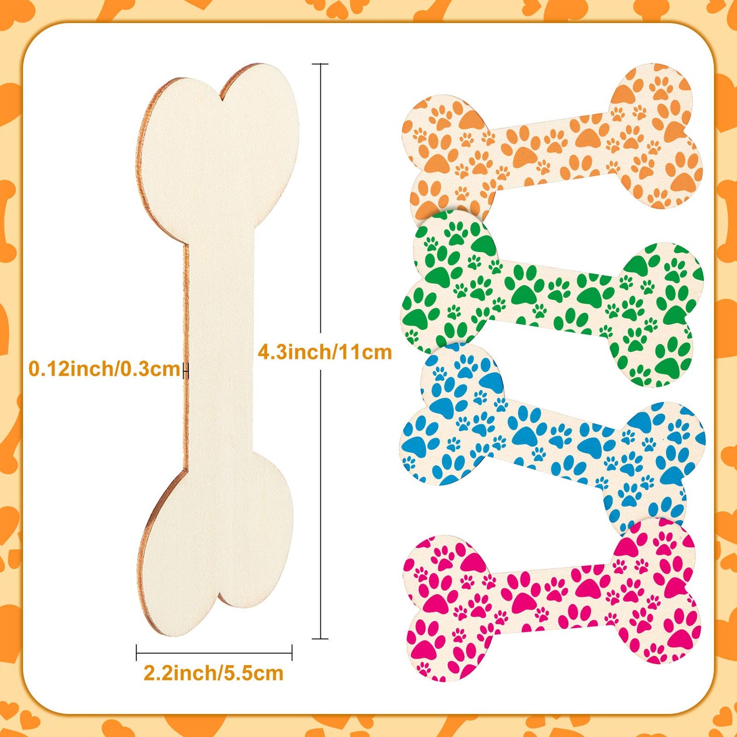 40 Pieces 4.3 x 2.2 Inches Wood Dog Bone Cutouts Unfinished Wood Dog Bone Plain Bone Shaped Wood for Crafts Wooden DIY Projects Home Decoration