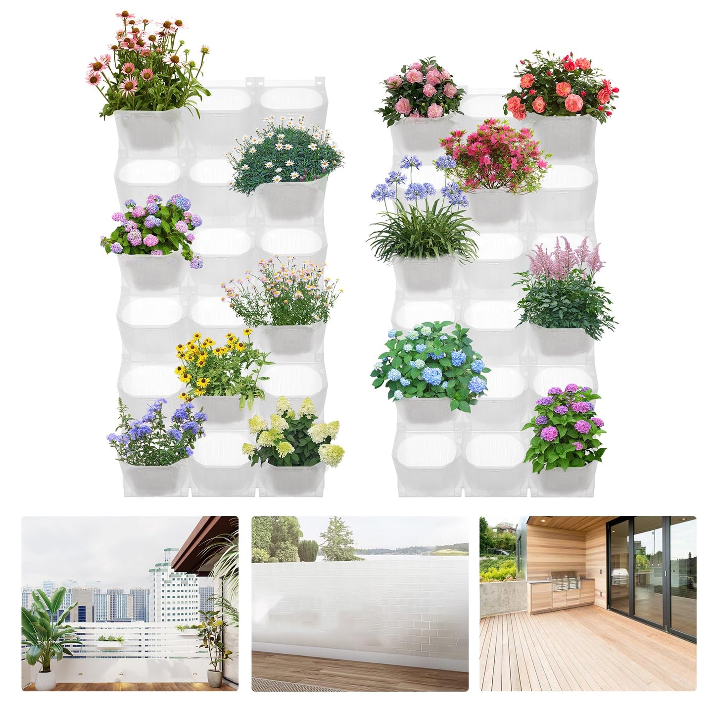 Eapmic Vertical Wall Planter with 36 Pots, Hanging Garden Plant Flowerpot Holder, Stackable Wall-Mounted Planter, Balcony Planters for Flowers Vegetables Fruits (White, 36 Pots)