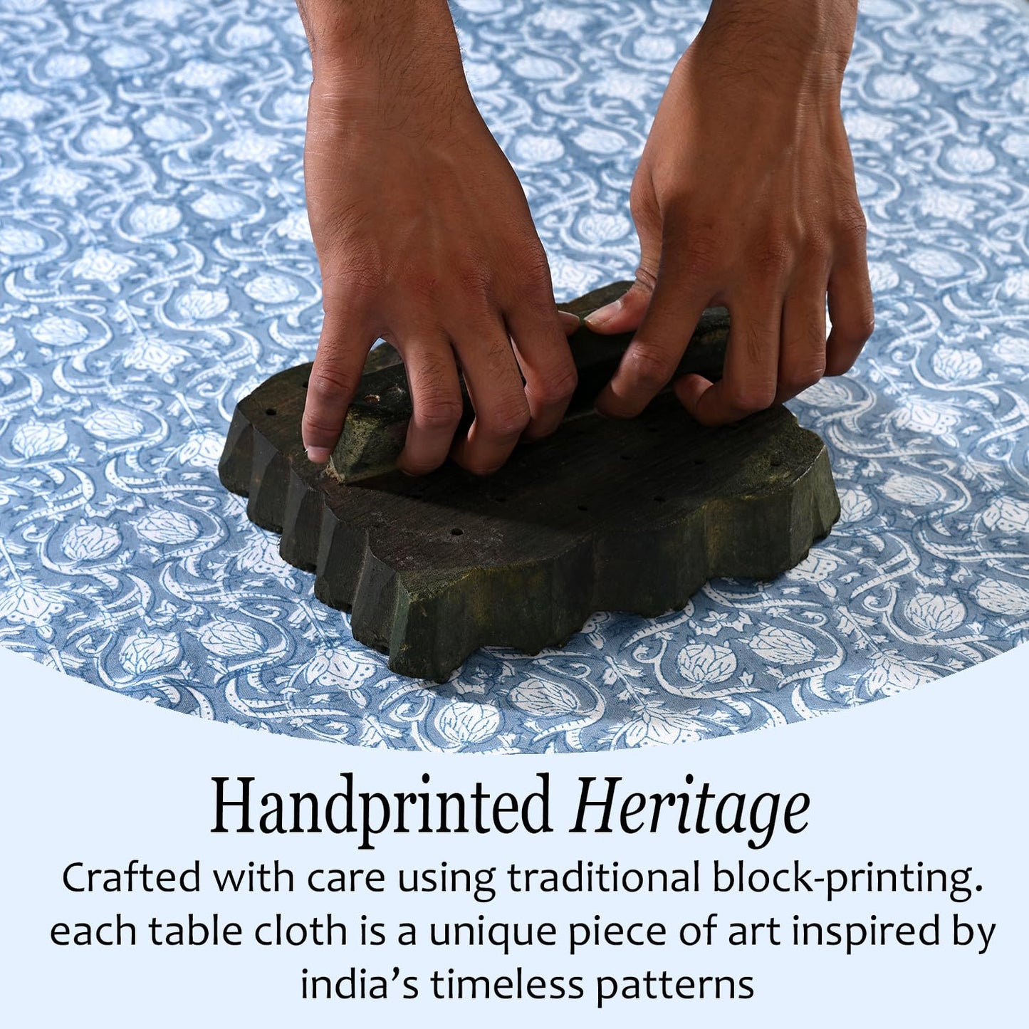 CPC Azure Regal Tablecloth 100% Cotton 70x118 Inch Indian Block Print Rectangle Table Cover, Table Cloth for Gifting in Weddings, Halloween, Fall, Christmas, Thanksgiving
