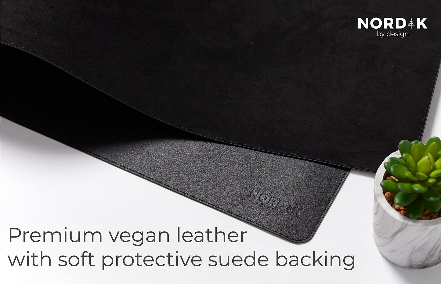 Nordik Leather Desk Mat Cable Organizer - Pebble Black 35 X 17 inch - Premium Mouse Mat - Felt Vegan Leather Desk Pad Protector - Desk Blotter Matt Keyboard - Large Desk Matt for Desktop Computer