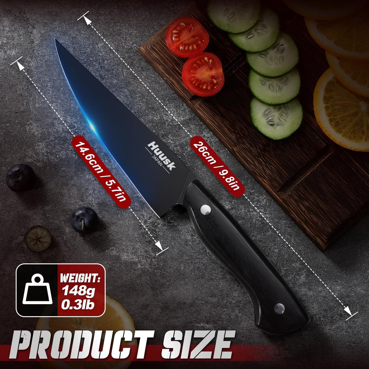 Huusk 8" Chef Knife with 5.7" Japanese Kitchen Utility Knife