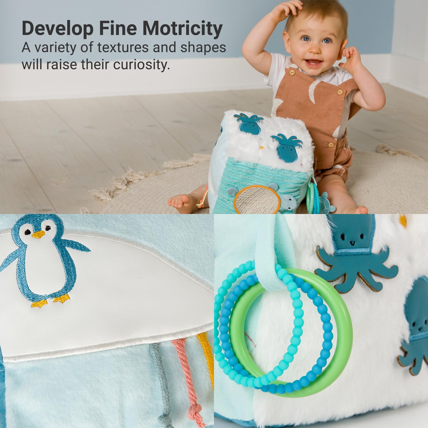 Little Big Friends Multi-Texture Soft Activity Cube for Fine Motor Skills and Cognitive Growth | Montessori Developmental Toy | Sensory Play Cube | Ocean