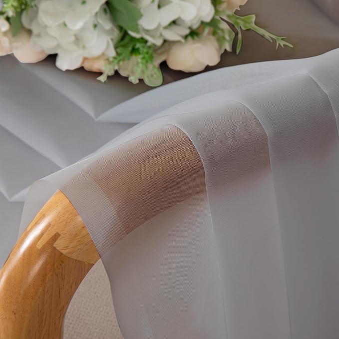 OVZME Light Grey Sheer Curtains 96 Inches Long 2 Panels - Soft Light Filtering Window Sheer Panels for Living Room/Bedroom, Top Dual Rod Pocket, 1 Pair, Each 42Wx96L Inches