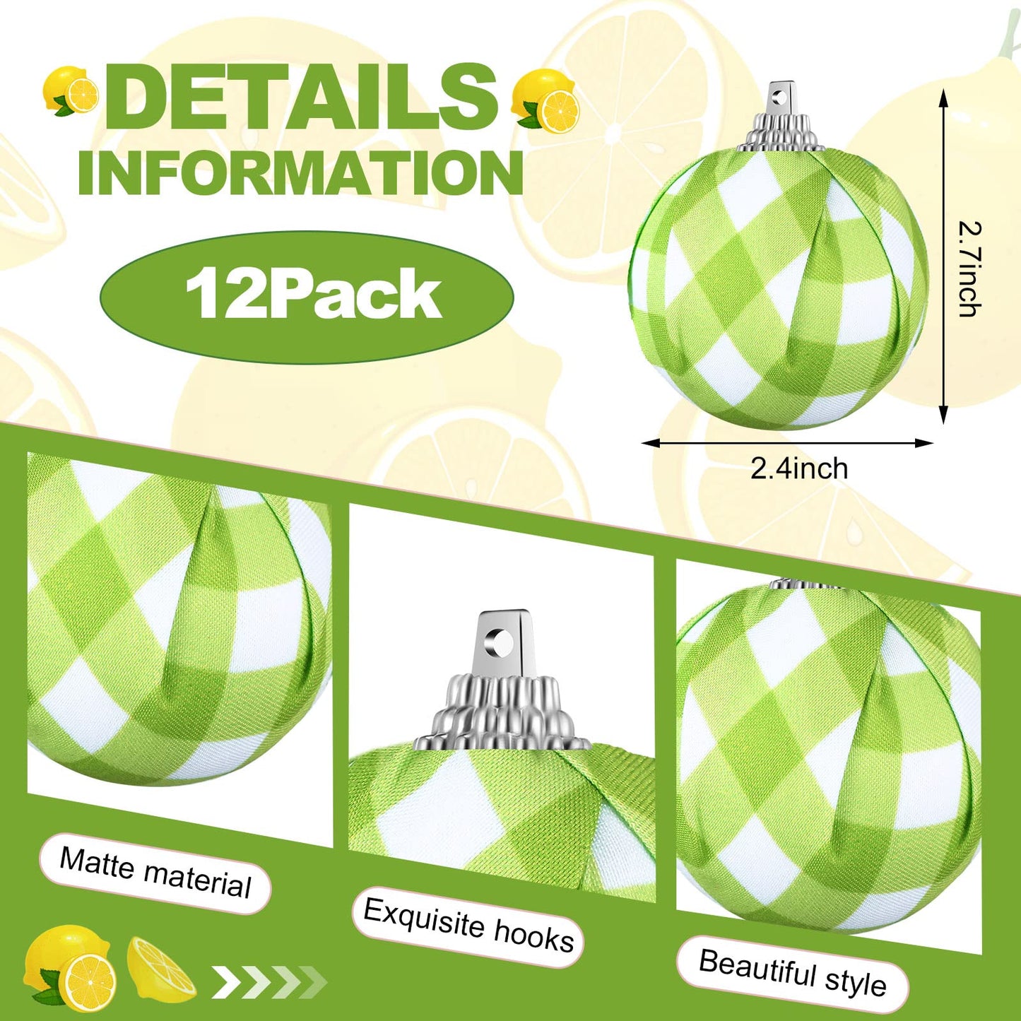 Yuxung 12 Pcs Summer Lemon Tree Ornament Yellow Green Summer Decortion Lemon Ball Hanging Ornament for Small Tree
