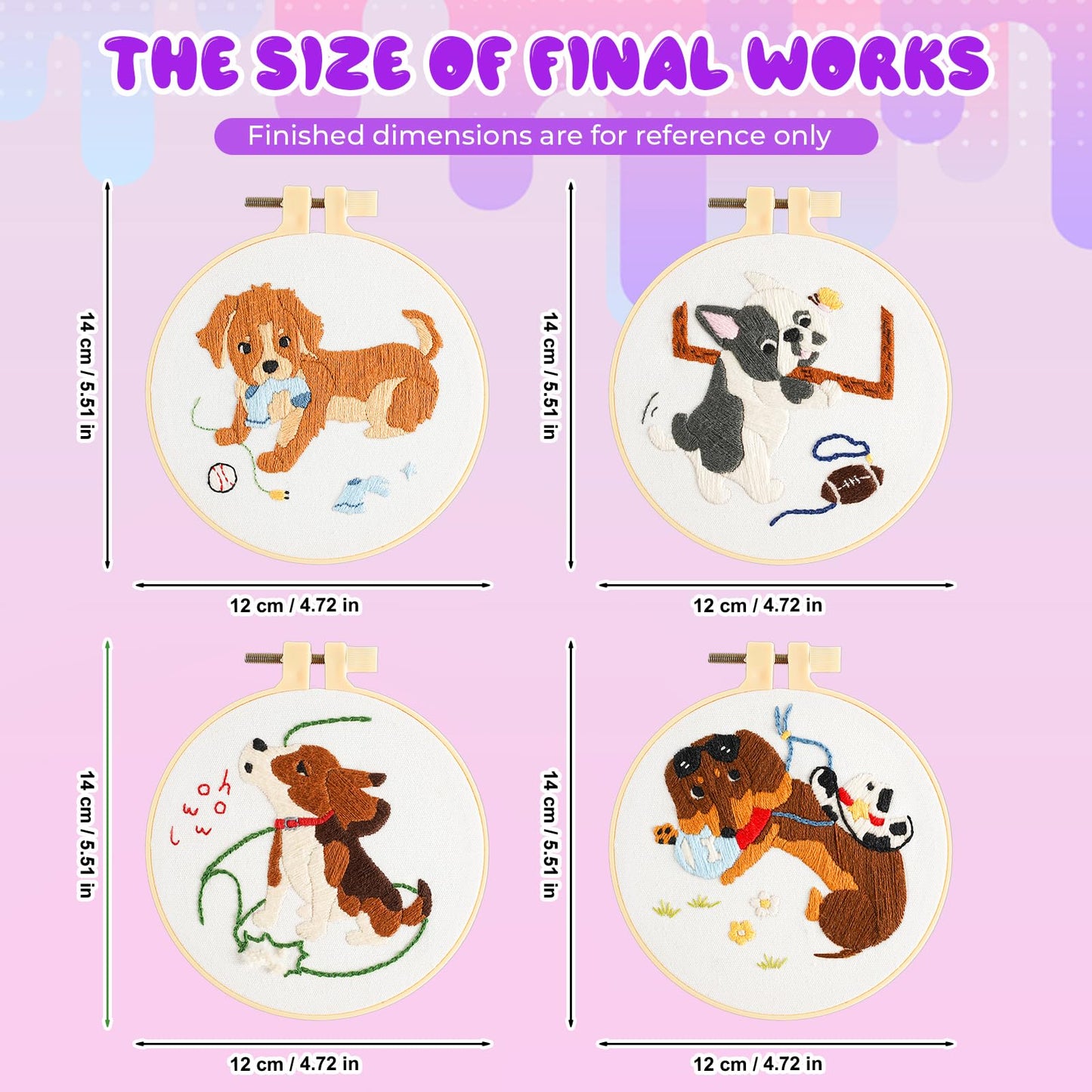 4 Pack Beginner Embroidery Kits for Adults DIY Starter Kit with,cross stitch kits for beginners,Stamped Patterns,Embroidery Hoop,Colorful Threads,Tools,Step by Step Instructions & Video Tutorial