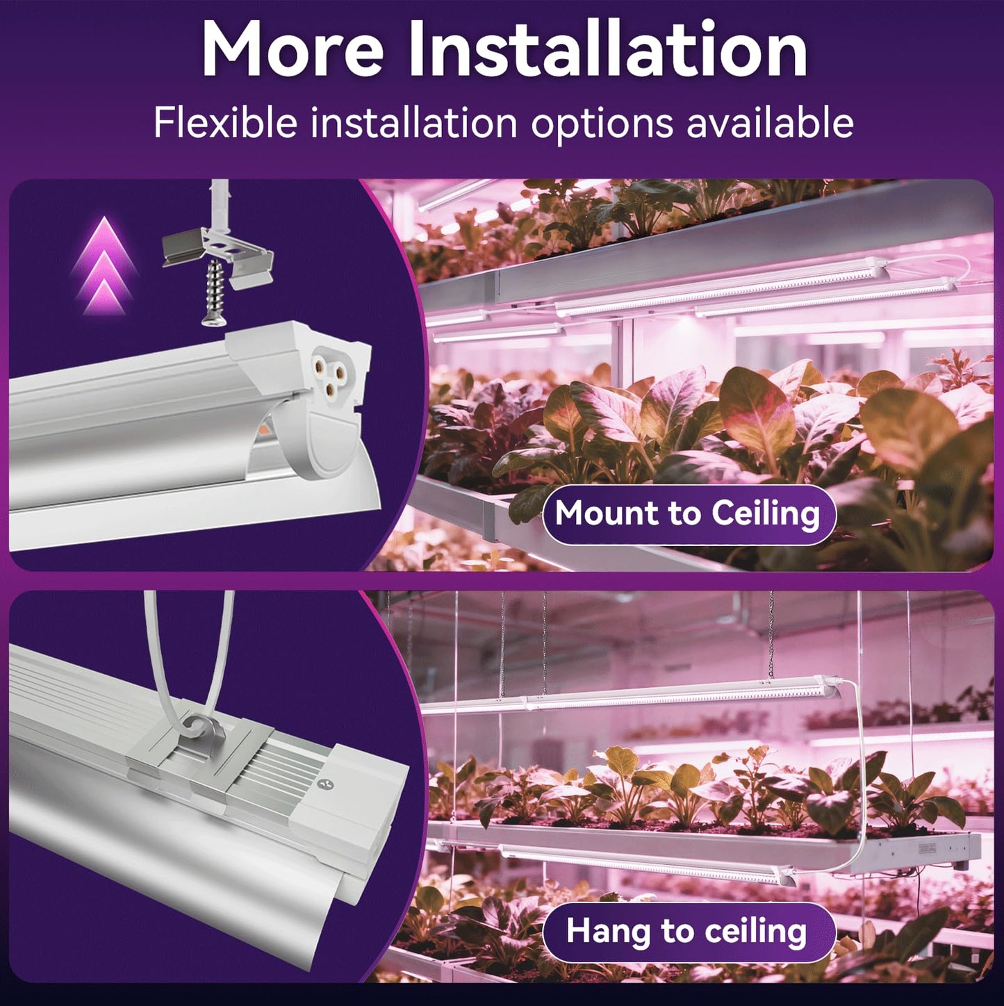 Elaruslux 6 Pack 4FT Plant Grow Light,T8 Pinkish White Full Spectrum, with ON/Off Switch & Timed Function,Aluminum Reflector, Linkable,Plant Growing Lamp Fixture for Greenhouse Indoor
