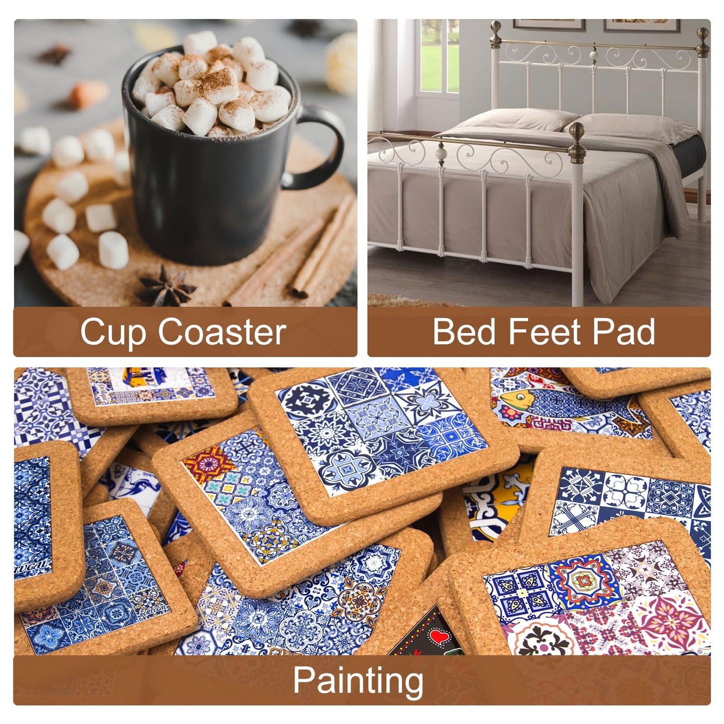 uxcell 100Pcs 4" x 4" Hexagon Cork Coasters Cork Squares Cork Board Tiles with Full Sticky Back for Pictures Photos Drawing Painting Brown
