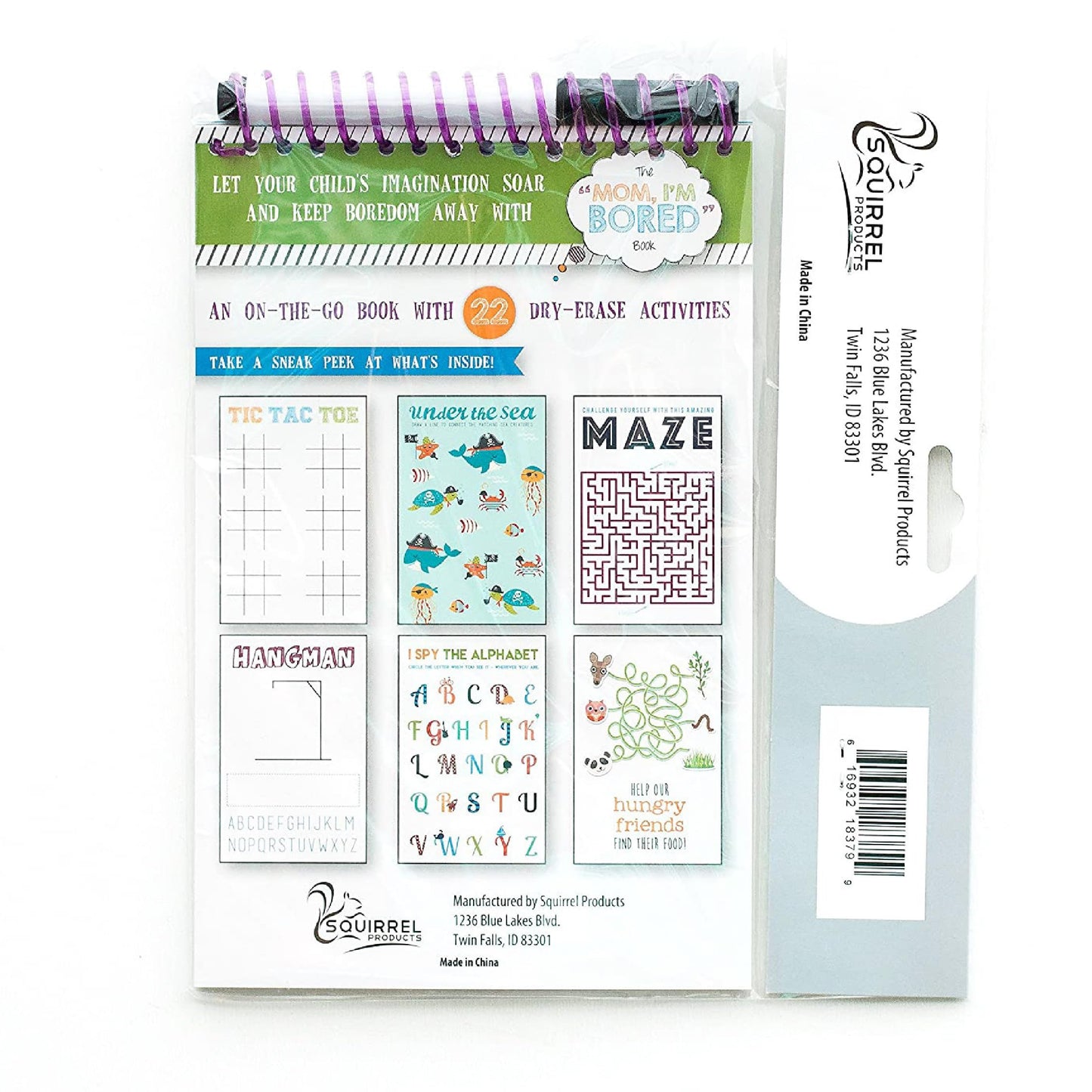 Squirrel Products Mom, I'm Bored Children's Activity Book, Fun Reusable Dry Erase Toy - Roadtrip Essentials, Word Games, Screen Free Activites for Kids Ages 3 and Up - Original Version