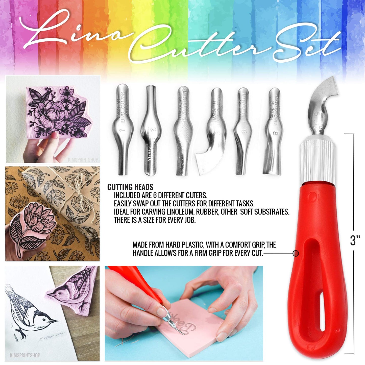 Rubber Block Stamp Carving Blocks Stamp Making Kit with Cutter Tools, 12-Pack Carving Rubber Stamps for Printmaking, Printing and More