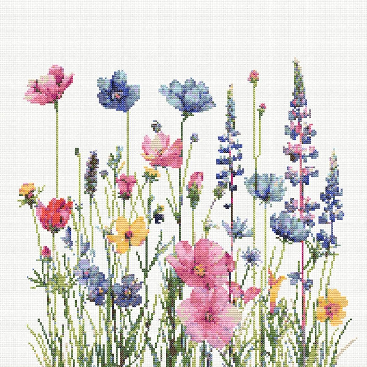 KYOQFVN Flower Stamped Cross Stitch Kits for Adults，11CT Needlepoint Counted Cross Stitch Kits for Beginner，Printed Dimensions - Embroidery Kit Arts and Crafts 14×14 Inch