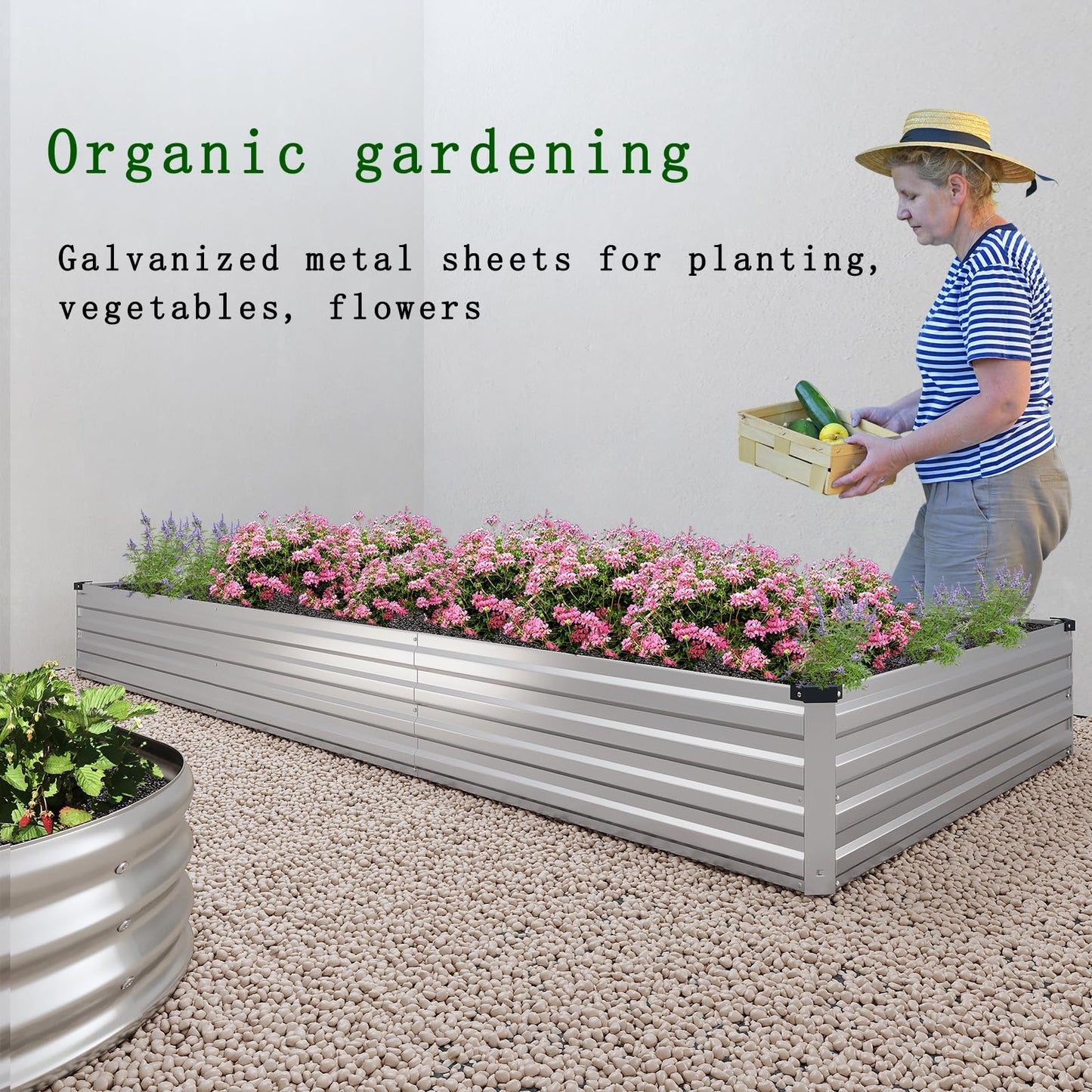 ZUNUDA 8×2×1FT(2PCS) Galvanized Raised Garden Bed Kit Metal Planter Boxes，Large Outdoor Planters Garden for Planting Vegetables,Flowers,Herbs -Silver