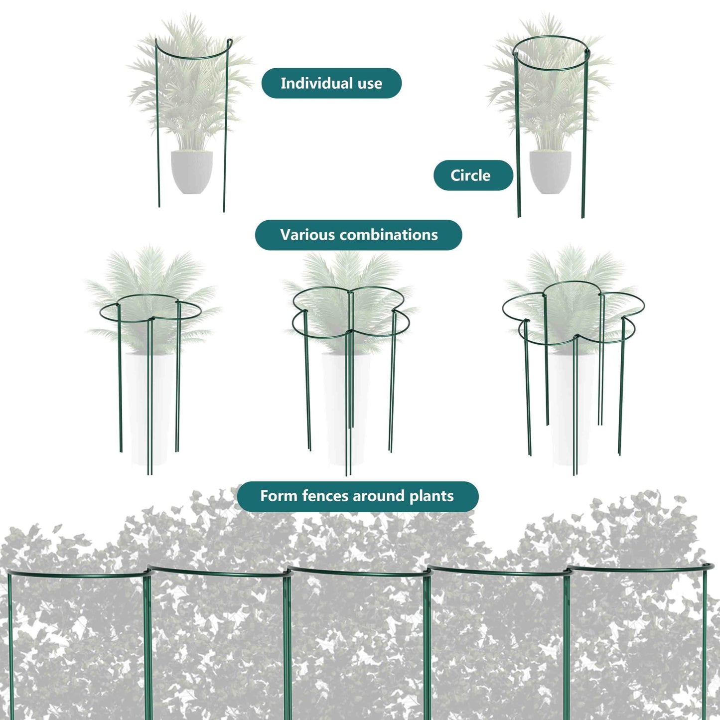 TCBWFY 10 Pack Garden Plant Support Stakes,10" Widex16 High Heavy Duty Interlinked Half Round Peony Support Ring Cage for Indoor Outdoor Plants,Plant Supports for Peony,Tomato,Hydrangea,Rose