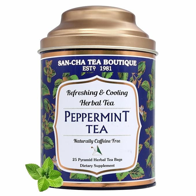 Sancha Tea Boutique, Peppermint Tea, Caffeine Free Herbal Tisane, 25 Pyramid Bags, Real Peppermint Leaves, Soothing & Relaxing