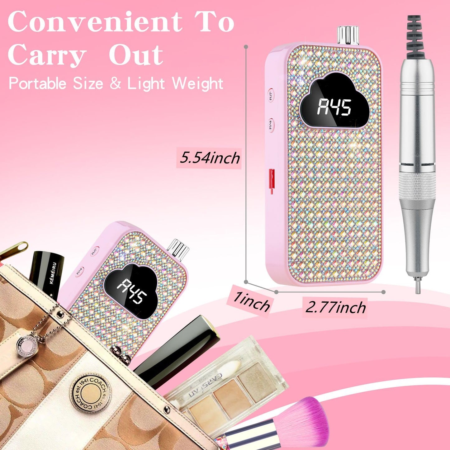 Professional Electric Nail Drill Machine, 45000RPM Nail File Acrylic Nail Kit with 6 Nail Drill Bits, Cordless E-File Nail Kits for Acrylic Nails Gel Polishing for Manicure Salon Home