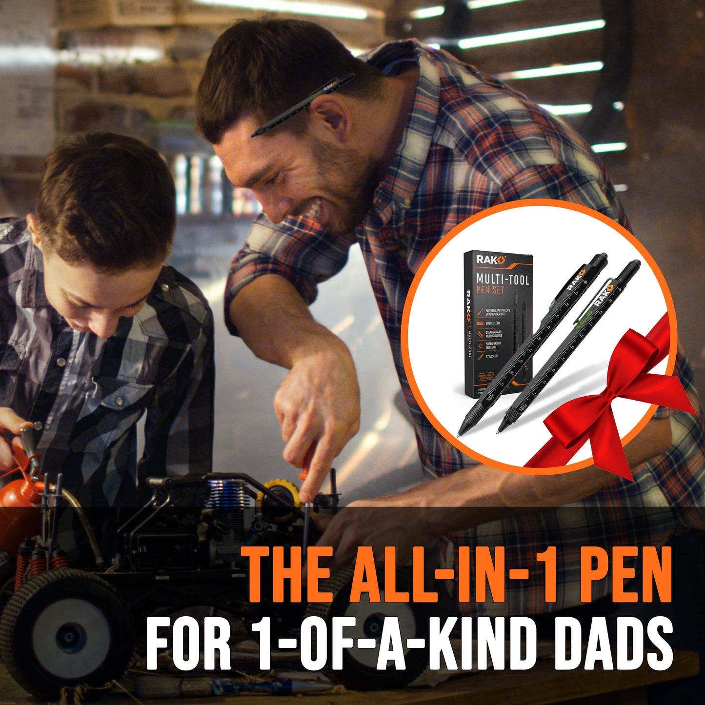 RAK Multitool Pen - Multi-Tool Pen Set 11 in 1, LED Light, Screwdrivers, Level, Ruler, Bottle Opener, and Stylus. Cool Gadgets Gifts for Men, Dad, EDC Tactical Pen Tool, Gift-Ready Box, Pack of 2
