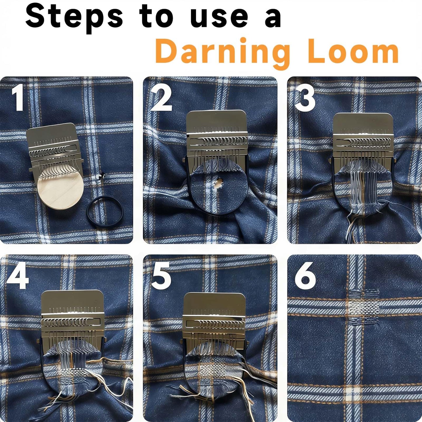 Semyifu Mini Darning Loom, Mushroom Knit Patch Kit, knitpatch kit for Beginners with 14 Hooks, patchmaker Loom for Jeans Socks Clothes Repair, Includes Needles Threads & Pin Cushion (Random Pattern)