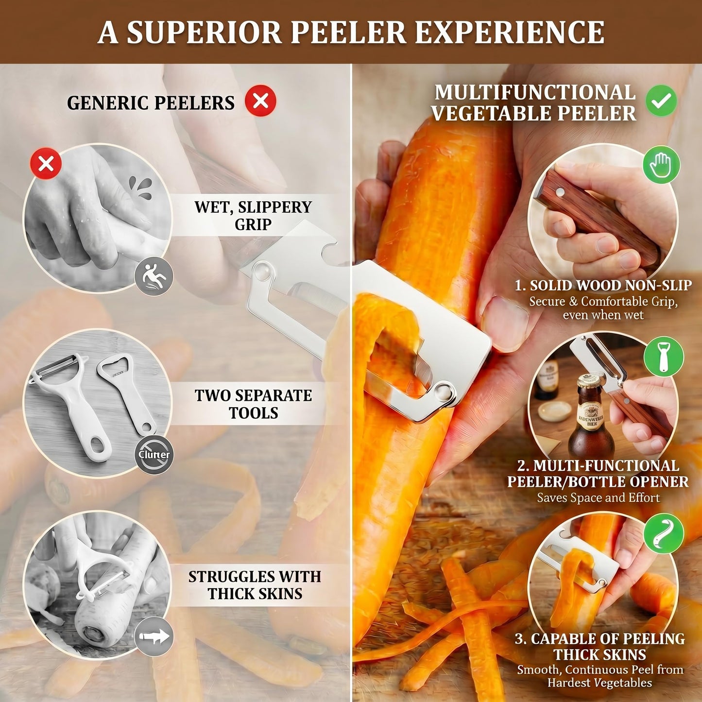 Multifunctional Vegetable Peeler for Kitchen & Bottle Opener,2 in 1 Stainless Steel Paring Knife for Fruit Veggie,Kitchen Gadgets for Sugar Cane Potato Fruit Pineapple Pumpkin Veggie Peeler(2 PCS)